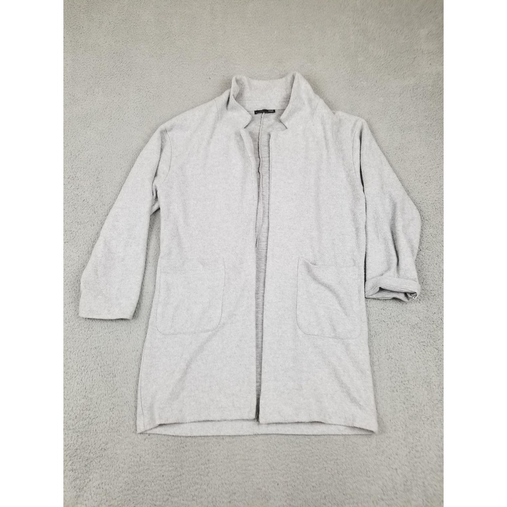 Zara Cardigan Womens Large Gray Open Front Longline Sweater Coat Patch Pockets